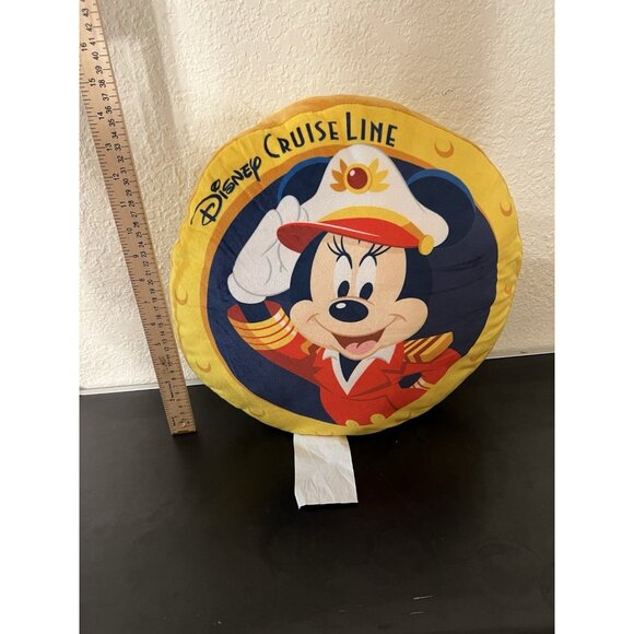 Disney Cruise Line 15" Round Captain Mickey & Minnie Mouse Porthole Pillow Plush - Picture 3 of 4
